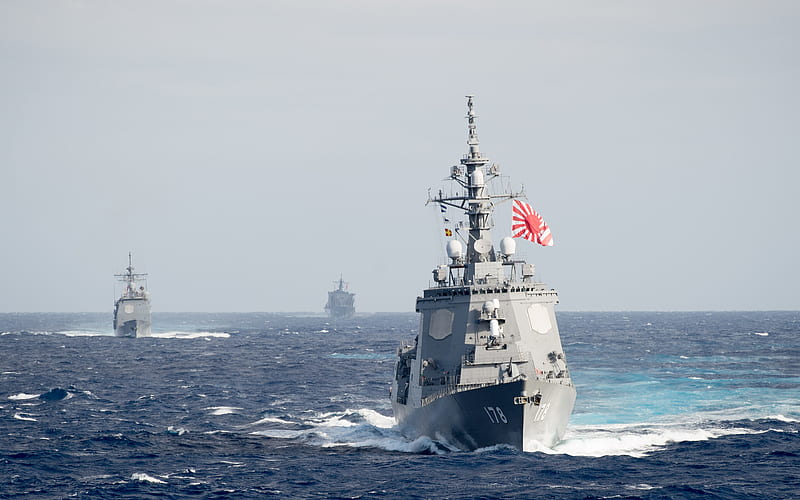 JS Ashigara, DDG-178 Japanese warship, destroyer, Atago class, JMSDF, Japan Maritime Self-Defense Force, Navy of Japan, Imperial Japanese flag, HD wallpaper
