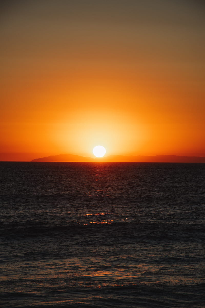 sun, sunset, sea, horizon, waves, glare, HD phone wallpaper