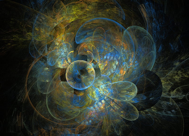 Magnify, fractal, fractals, yellow, abstract, blue, HD wallpaper