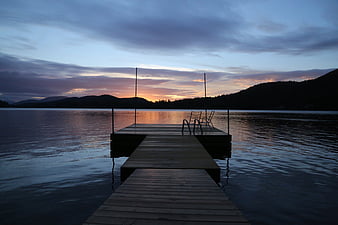 HD lake dock at sunset wallpapers