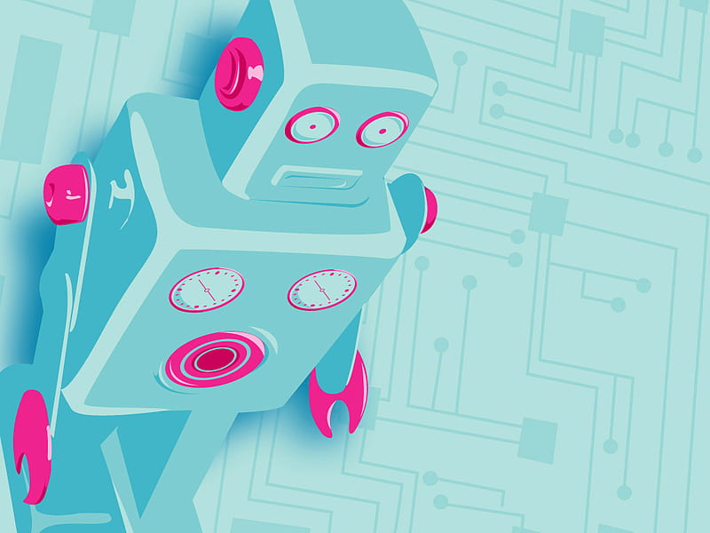 Blue Robot, sad, deep pink, circuitry diagram, robot, blue, HD wallpaper