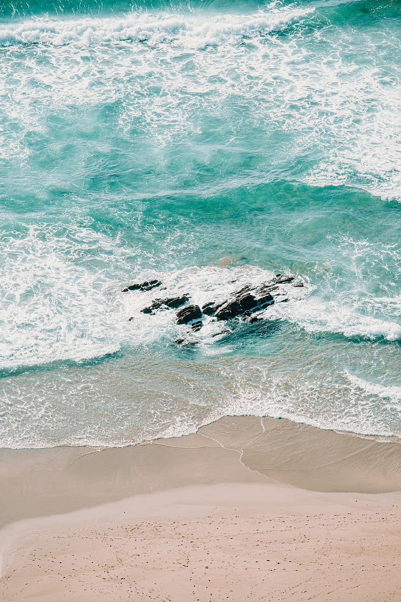 coast, sand, sea, waves, rocks, HD phone wallpaper