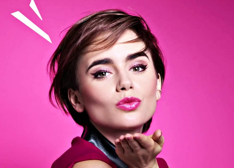 Lily Collins, girl, actress, hand, face, woman, kiss, HD wallpaper | Peakpx