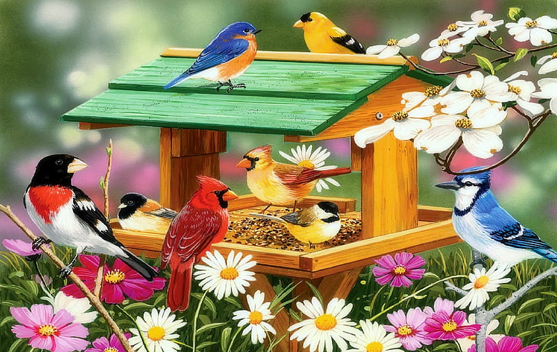 ★Seasons of Spring Feast★, gardening, attractions in dreams, seasons, paintings, feast, flowers, drawings, butterfly designs, insects, animals, love four seasons, birds, creative pre-made, butterflies, spring, nature, outdoor, HD wallpaper