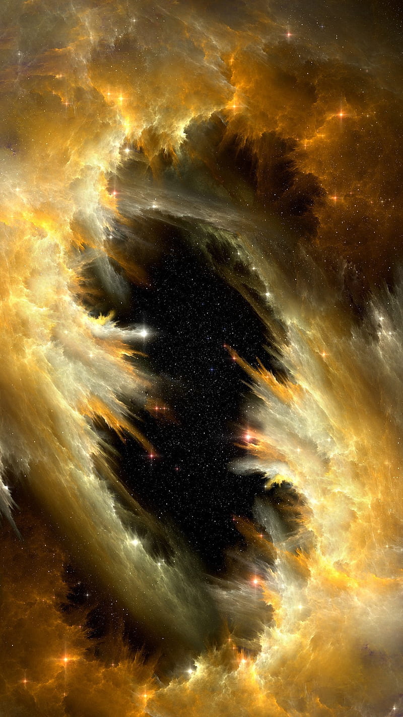 Galaxy, cloud, gold, golden, nebula, sky, space, star, stars, HD phone wallpaper