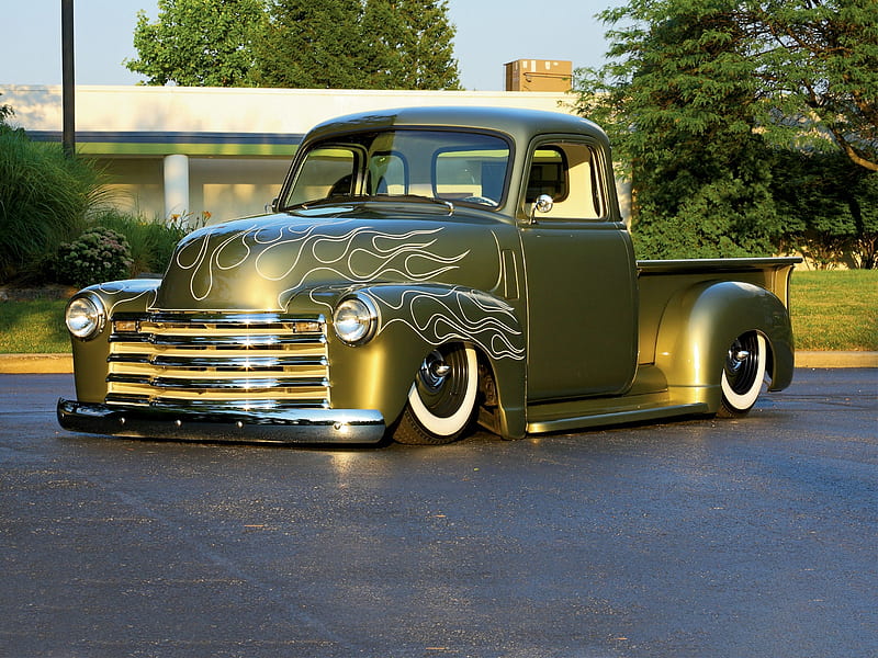 1948 Chevrolet Pick Up Truck, gold, green, pick up, custom, truck, HD wallpaper