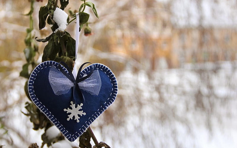 Winter Heart, ornement, christmas, decoration, bonito, winter, cute, snowflake, graphy, snow, love, heart, nature, handcraft, HD wallpaper