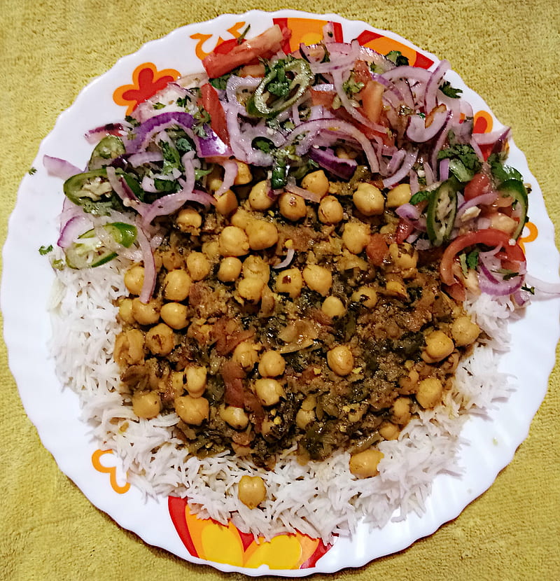 chole chawal, salad, tasty, HD phone wallpaper