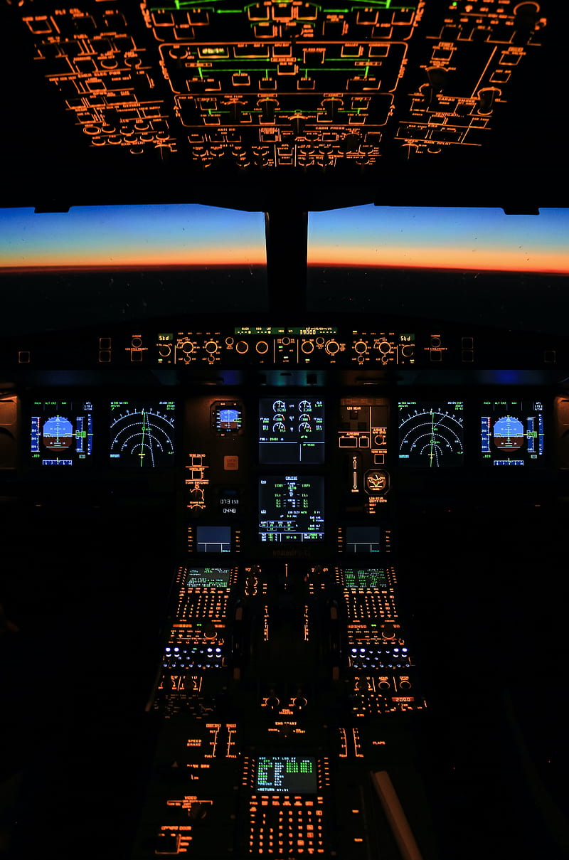 cockpit, panel, display, buttons, airplane, evening, HD phone wallpaper