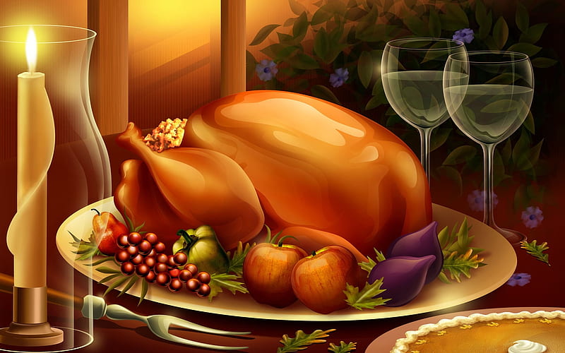 Candlelight Dinner - turkey - Thanksgiving illustration design, HD wallpaper