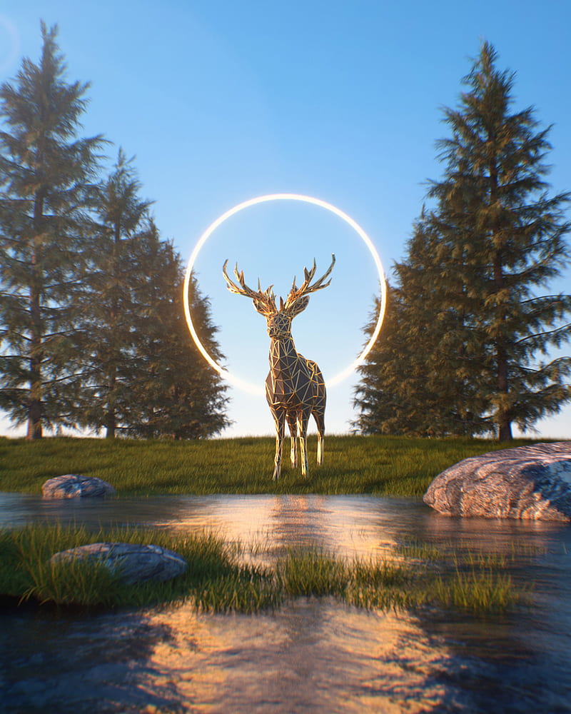 deer, 3d, figure, ring, nature, HD phone wallpaper