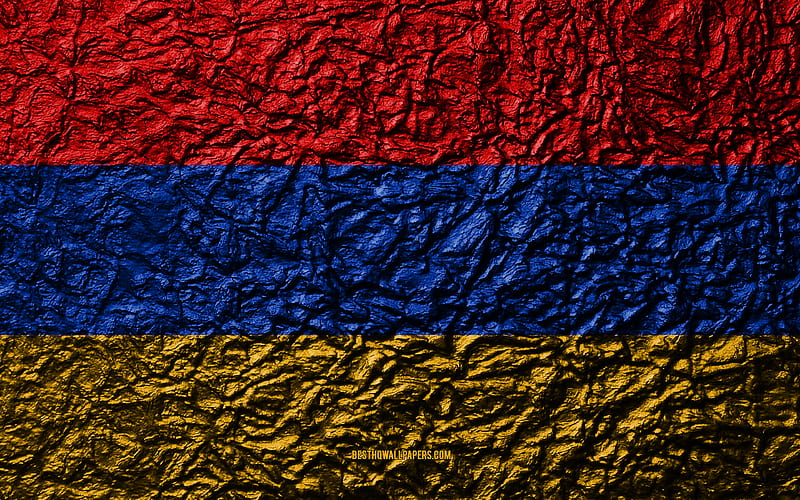 Flag of Armenia stone texture, waves texture, Armenia flag, national symbol, Armenia, Europe, stone background, HD wallpaper