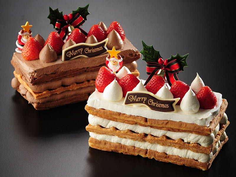 *** Christmas cake ***, holidays, christmas, food, cace, strawberrys, HD wallpaper