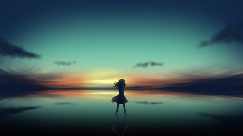 Anime Girl In Clear Sunset, HD wallpaper