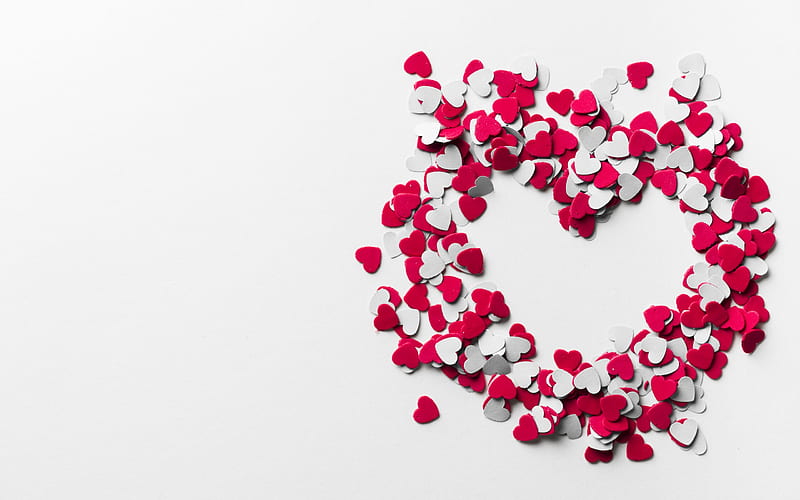 creative heart, Valentine's Day, love concepts, paper pink hearts, HD wallpaper