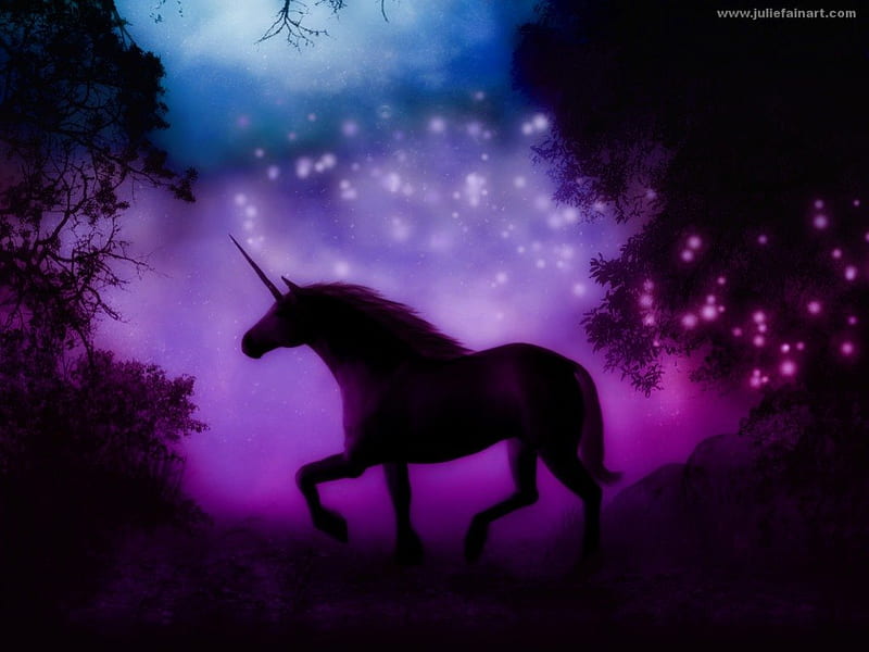 Unicorn Magic, stars, fantasy, unicorn, color, trees, HD wallpaper