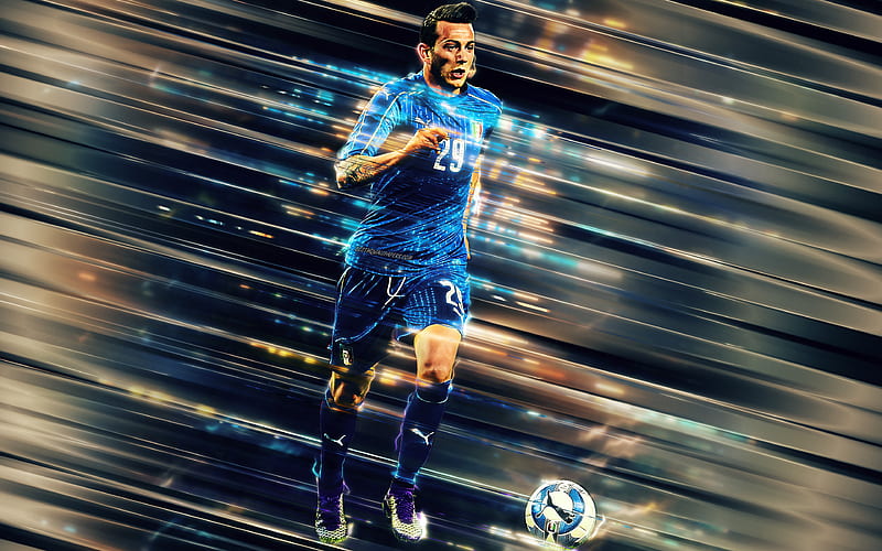 Federico Bernardeschi creative art, blades style, midfielder, Italy national football team, Italian footballer, Italy, blue background, football, Bernardeschi, HD wallpaper