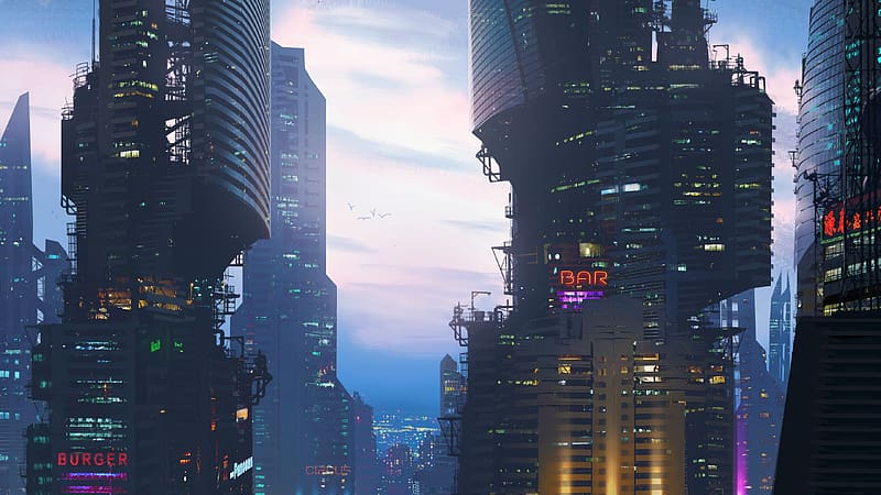 City, Skyscraper, Building, Sci Fi, Cloud, Cyberpunk Cityscape, HD wallpaper