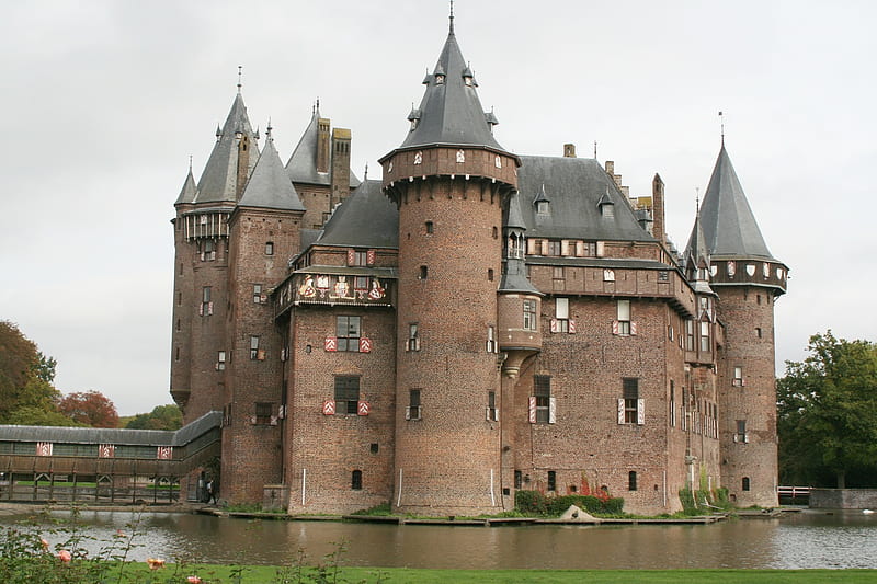 Castle De Haar, netherlands, water, bridge, dutch, tower, castle, holland, HD wallpaper