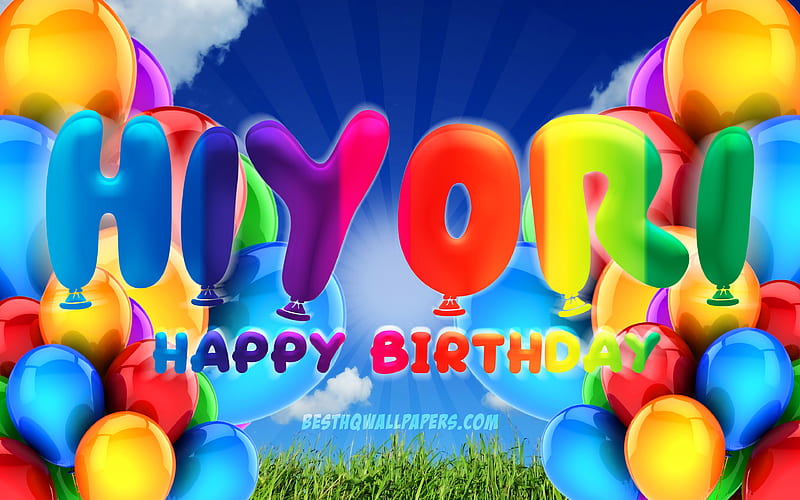 Rento Happy Birtay cloudy sky background, female names, Birtay Party, colorful ballons, Hiyori name, Happy Birtay Hiyori, Birtay concept, Hiyori Birtay, Hiyori, HD wallpaper