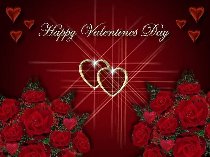 Hearts of Gold, red, gold, roses, corazones, valentine, HD wallpaper