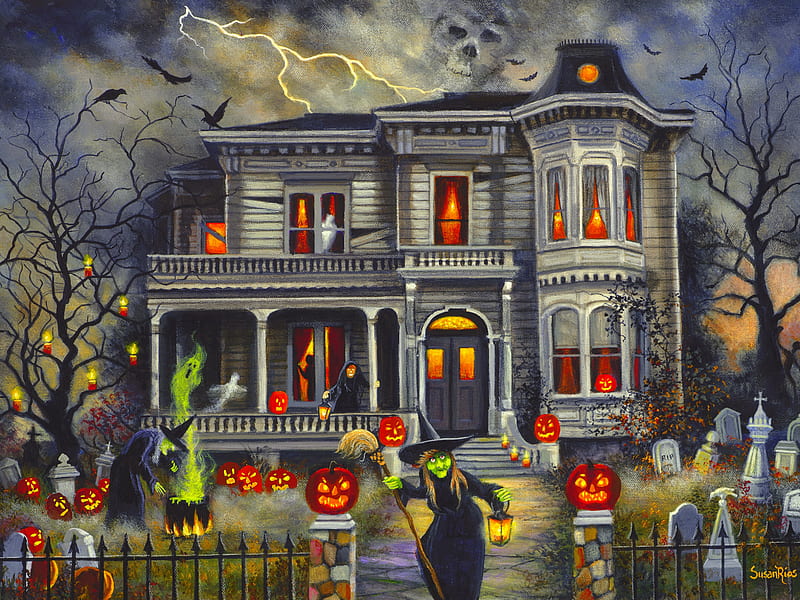 The witches haunt, halloween, scary, night, art, fear, witch, haunt ...