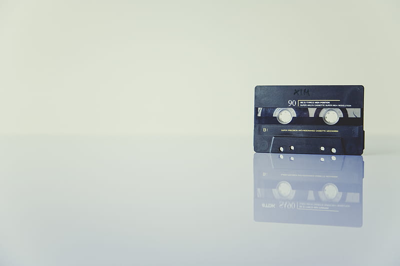 black cassette tape on white surface, HD wallpaper
