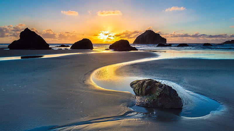 Sandy Rocky Beach, beach, rocks, sand, nature, sunset, HD wallpaper | Peakpx