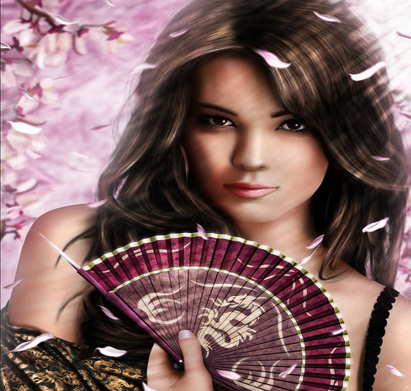 Cherry Blossom Girl, fantasy, girl, cg, beauty, abstract, HD wallpaper