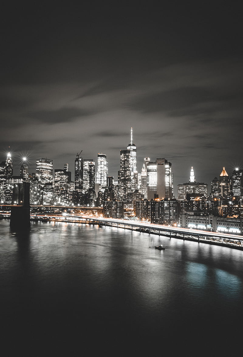 city, buildings, lights, coast, new york, HD phone wallpaper