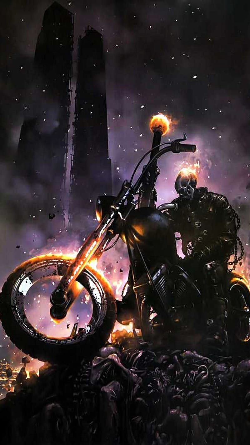 Ghost rider, character, fire, male, motorcycle, movie, skull, HD ...