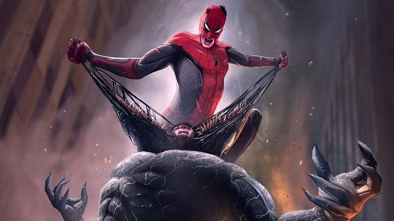 Spiderman Defeating Venom, spiderman, venom, artwork, superheroes, digital-art, HD wallpaper