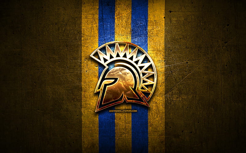San Jose State Spartans, golden logo, NCAA, yellow metal background, american football club, San Jose State Spartans logo, american football, USA, HD wallpaper