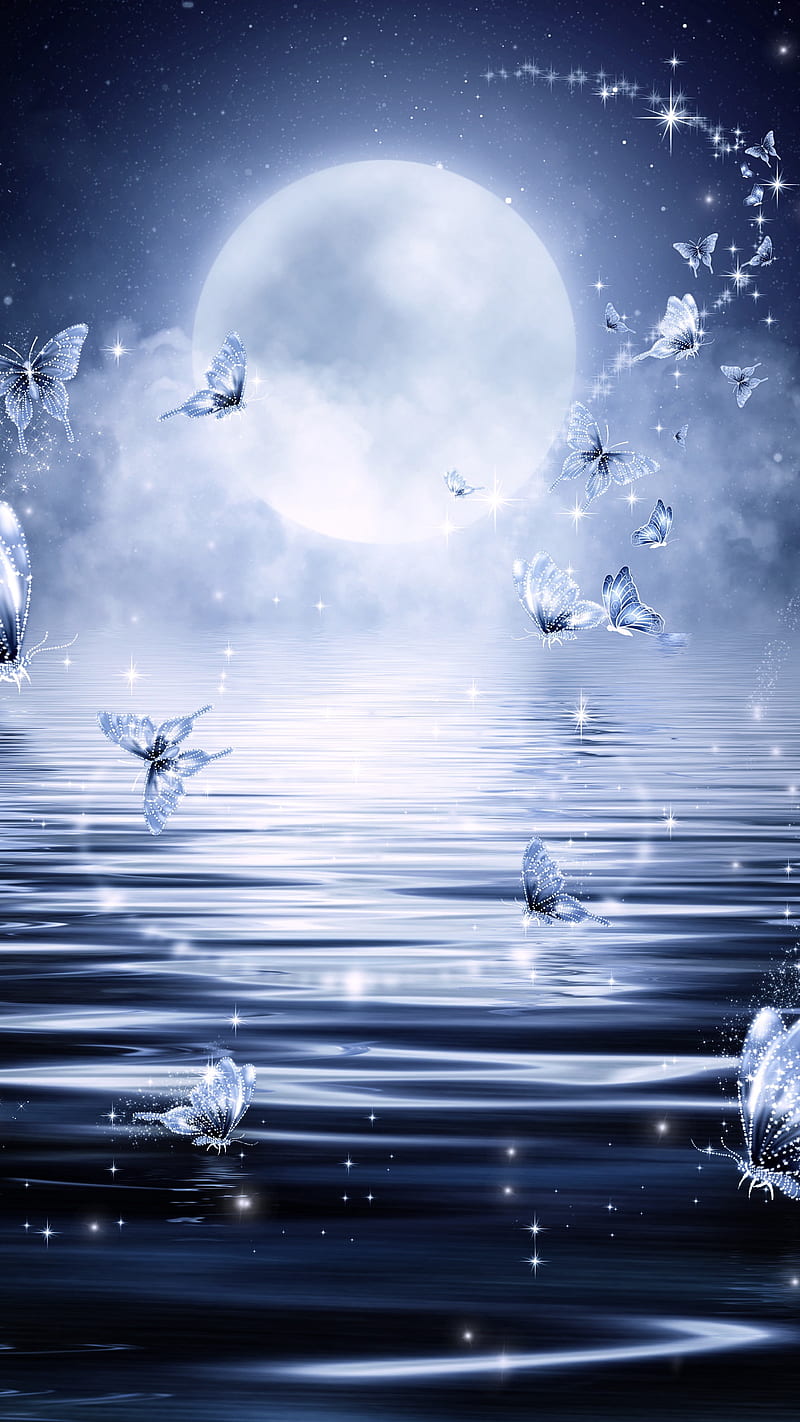 1366x768px, 720P free download | Water and Moon Art, glitter, stars ...