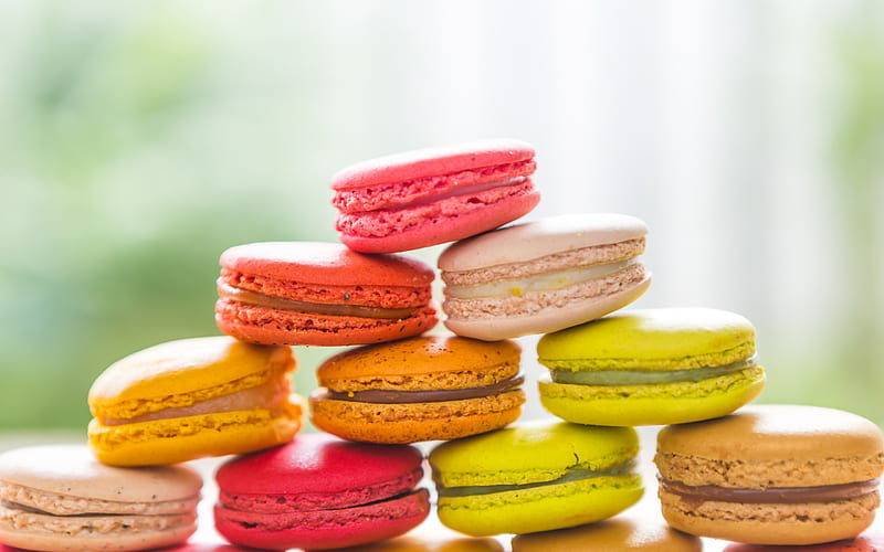 macaroons, pyramid, colorful biscuits, pastries, sweets, HD wallpaper