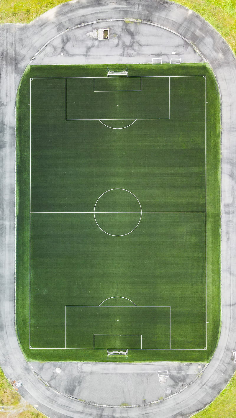 football field, marking, football, aerial view, green, HD phone wallpaper