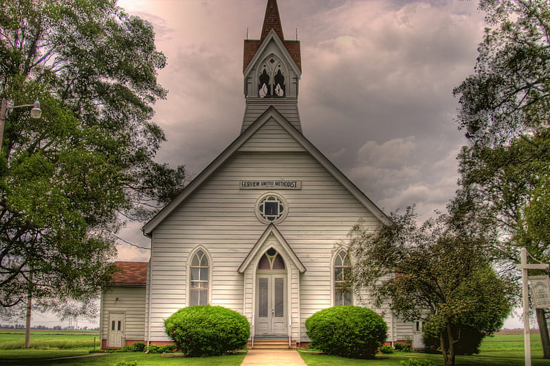 Sunday Go to Meetin' Time, Fairview United Methodist, steeple, charm, worship, bell, country, church, old, small, farm, gathering, united, sunday, parson, pastor, HD wallpaper
