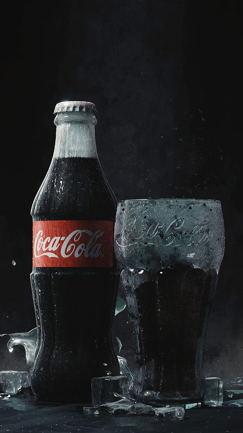 Coca, bottle, cola, cold, cup, frozen, glass, ice, soft drink, HD phone wallpaper