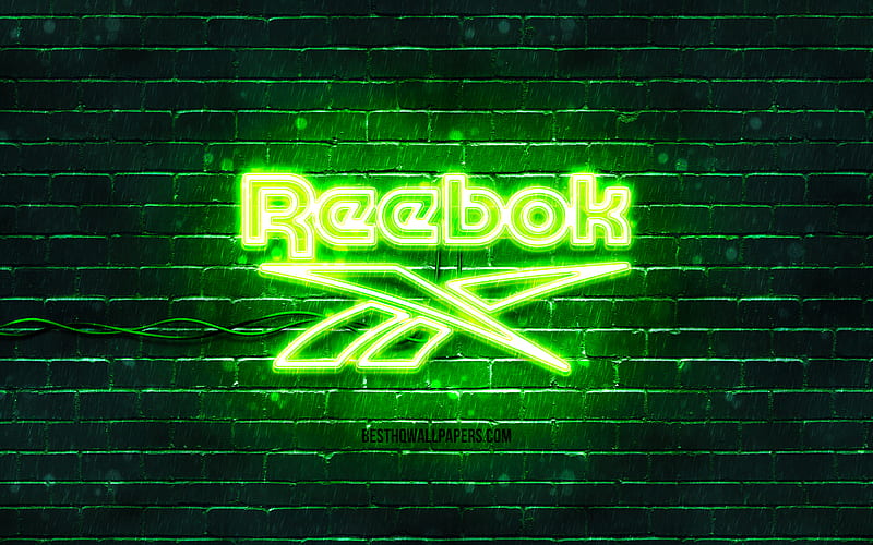 Reebok green logo green brickwall, Reebok logo, fashion brands, Reebok neon logo, Reebok, HD wallpaper