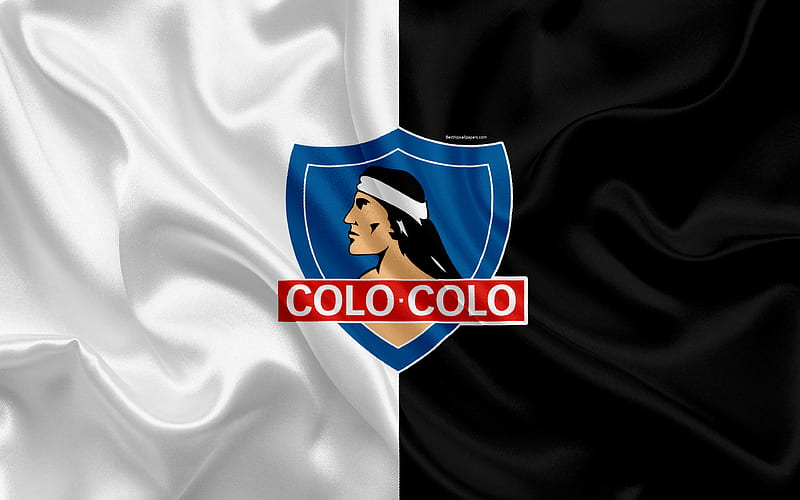 Colo-Colo FC, Club Social y Deportivo Colo-Colo Chilean football club, silk texture, logo, black and white flag, emblem, Chilean Primera Division, Santiago, Chile, football, HD wallpaper