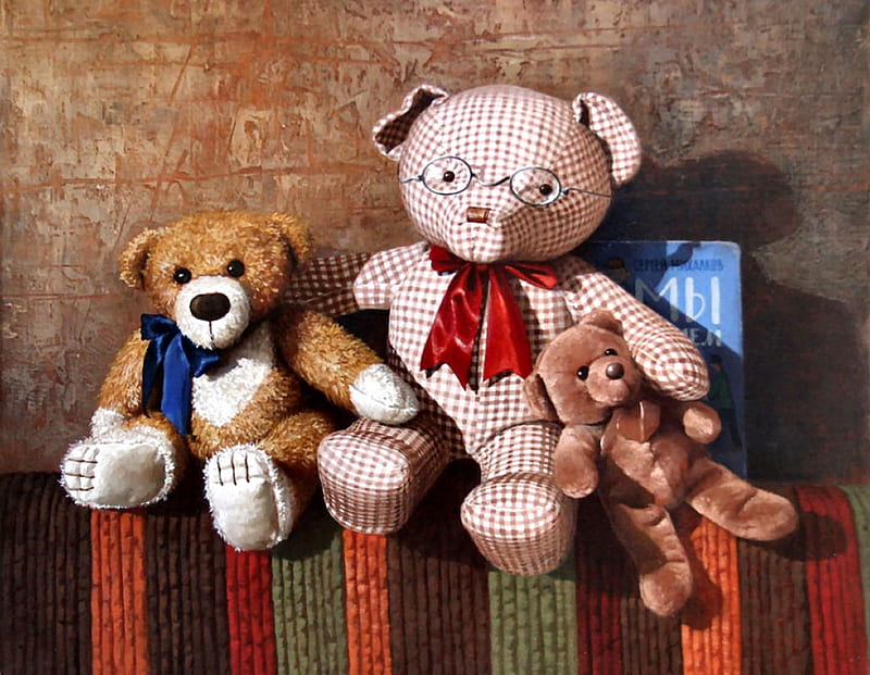 We Teddy Bears , art, bonito, illustration, artwork, teddy bears, still life, stuffed animals, painting, toys, HD wallpaper