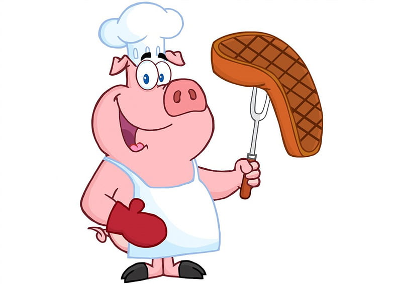 Pig chef, chef, pig, cook, funny, cartoon, HD wallpaper