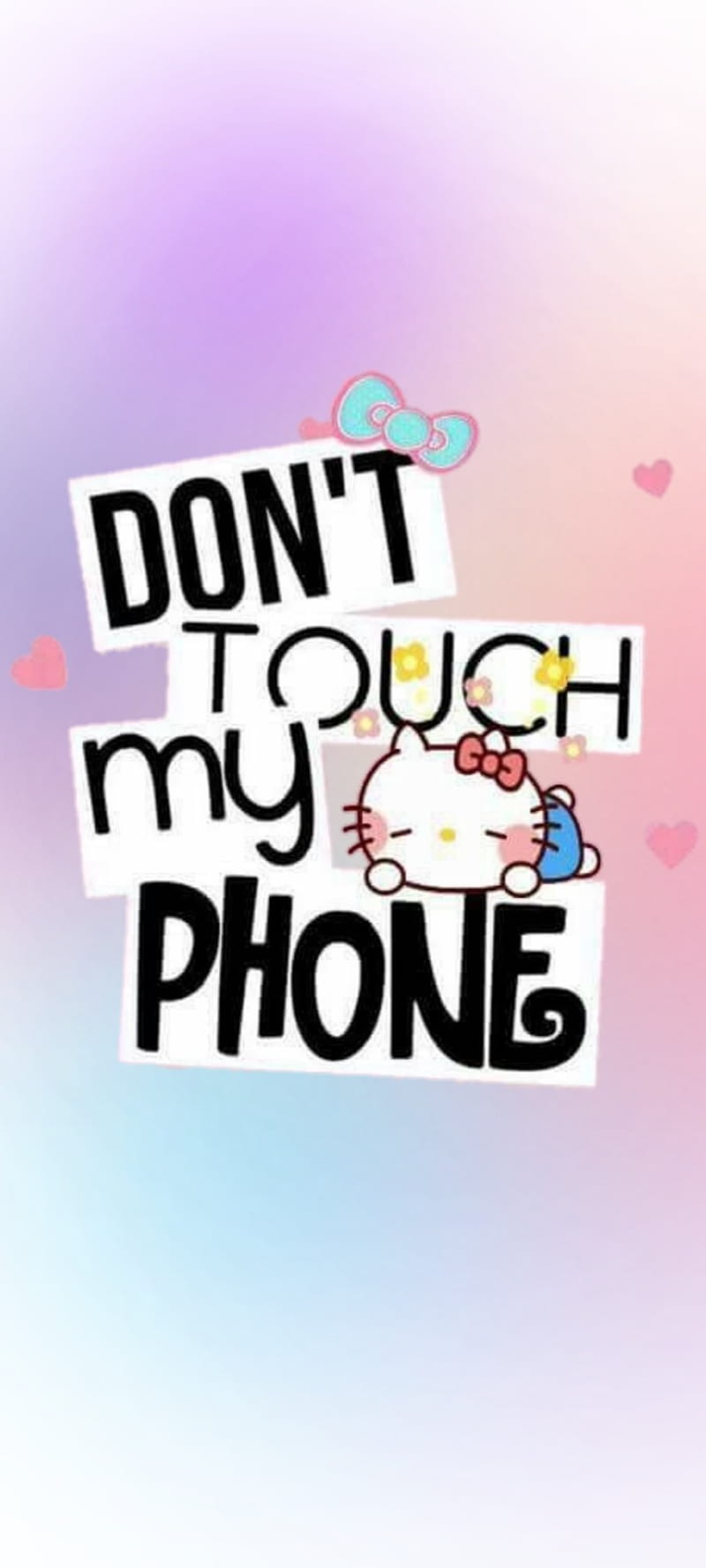 Dont , pink, blue, white, dont touch my phone, bows, cat, black, hearts, hello kitty, bow, HD phone wallpaper