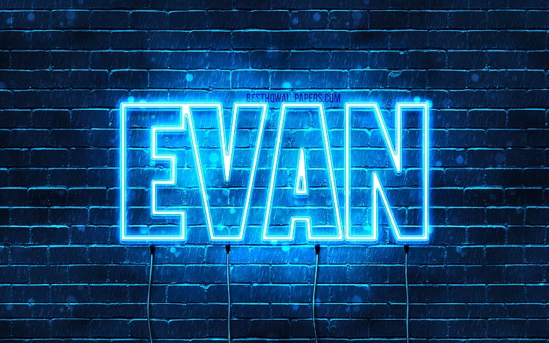 Evan with names, horizontal text, Evan name, blue neon lights, with Evan name, HD wallpaper