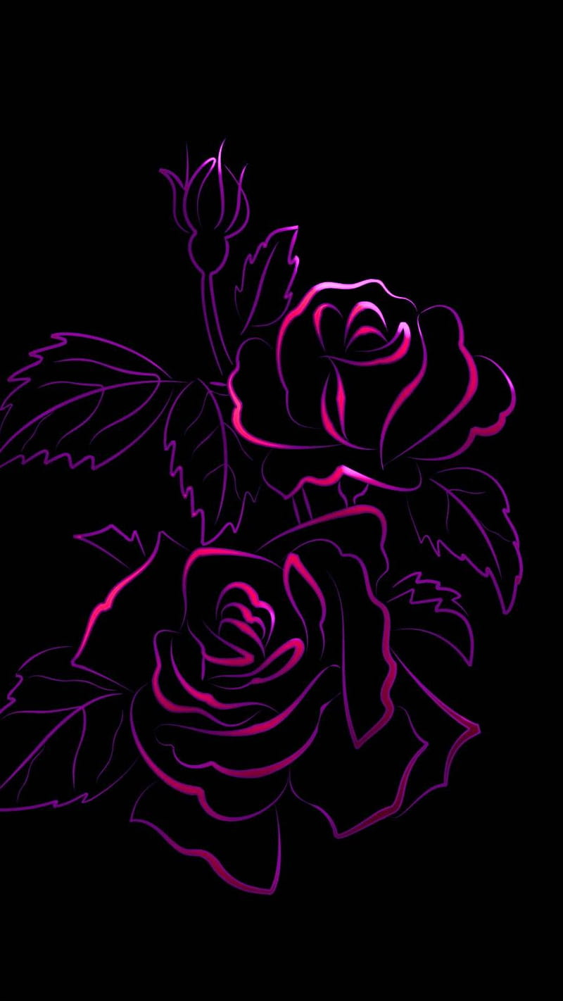 Roses neon black, rose, pink, red, velour, dark, emo, goth, HD phone wallpaper