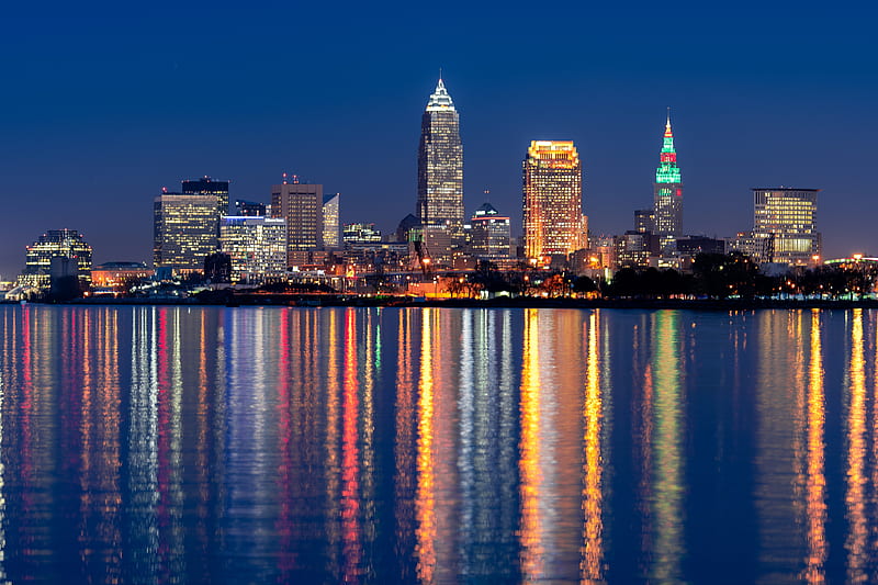 3840x1440 Resolution Cleveland City Night Light 3840x1440 Resolution  Wallpaper - Wallpapers Den