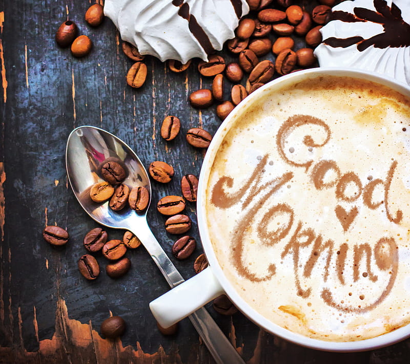 Good Morning, beans, coffee, cup, HD wallpaper