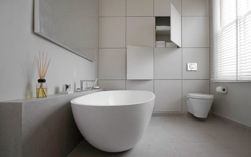 white bathroom, modern interiors, minimalistic interiors, bathroom interiors, modern design, bathroom, HD wallpaper