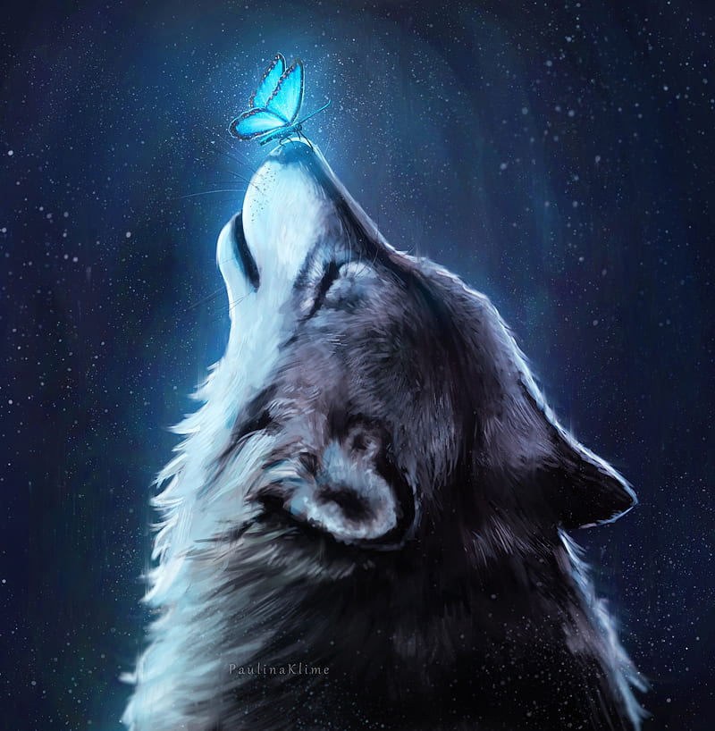 A wolf spirit made of glowing light