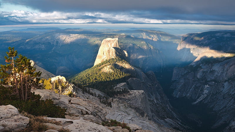 half dome from above, mountain, forest, half dome, valley, HD wallpaper